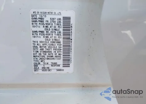 2014 Nissan Murano Sl из США, поврежденный, VIN JN8AZ1MW2EW511037